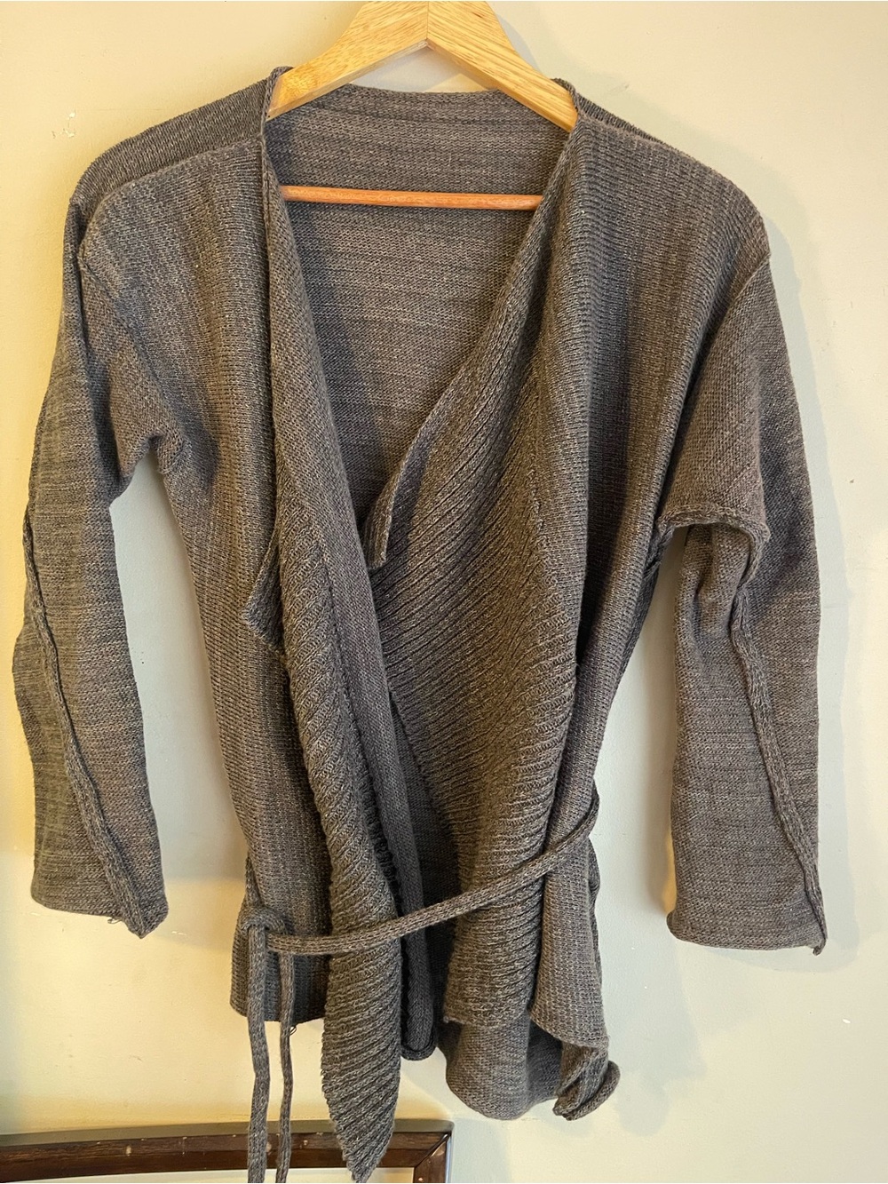 SKIF International 100% Wool Avant Garde Lagenlook Belted Wrap Cardigan